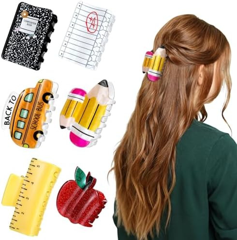 6 Pcs Teacher Hair Claw Clips Back to School Claw Clips Teacher Appreciation Gifts Fun Apple Note... | Amazon (US)