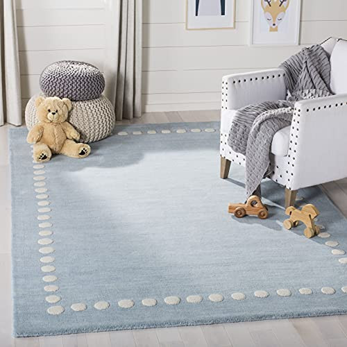 SAFAVIEH Kids Collection Accent Rug - 4' x 6', Blue & Ivory, Handmade Polka Dot Border Wool, Ideal for High Traffic Areas in Entryway, Living Room, Bedroom (SFK802M) | Amazon (US)