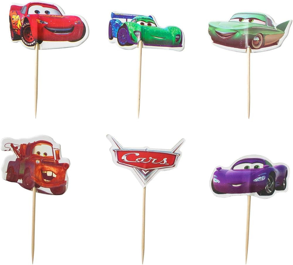 24PCS Cars Lightning McQueen Cupcake Toppers Favors for Kids Birthday Party Cake Decorations | Amazon (US)
