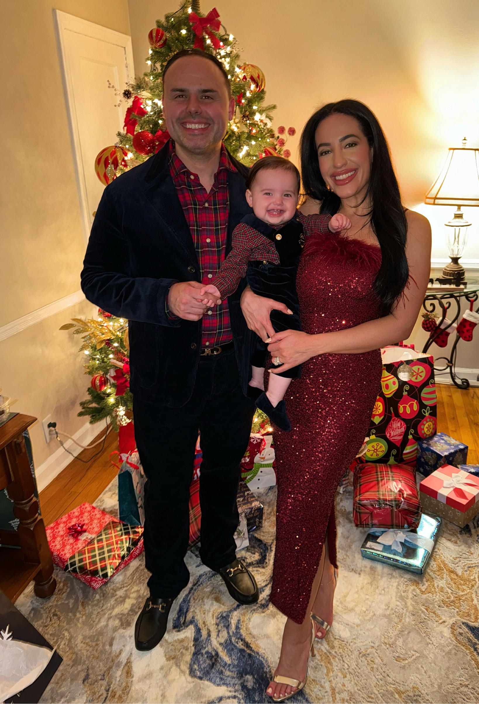 Matching family on Christmas Eve! Wearing navy velvet/corduroy fabrics & burgundy-plum color tones, with mama’s feathers & sparkles! ✨ Grab everything while the sales last!

#LTKFamily #LTKHoliday #LTKBaby