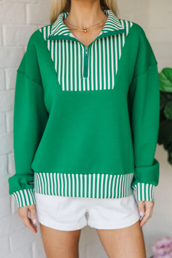 It's All A Game Green Quarter Zip Pullover | The Mint Julep Boutique