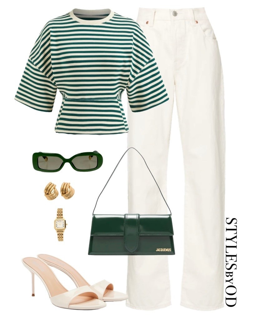 In love with this colour combo🦎🤍


#LTKstyletip #LTKfashion 

Casual chic aesthetic, green and white outfits, striped top styling, white denim trend, Old money style, clean girl aesthetic, minimalist fashion, rich girl style. Striped peplum top, white wide leg jeans, Jacquemus bag, green sunglasses, white mules heels, Spring brunch, seaside vacation, weekend getaway, elevated daily uniform, yacht club style.

#LTKootd #LTKWorkwear #LTKSeasonal