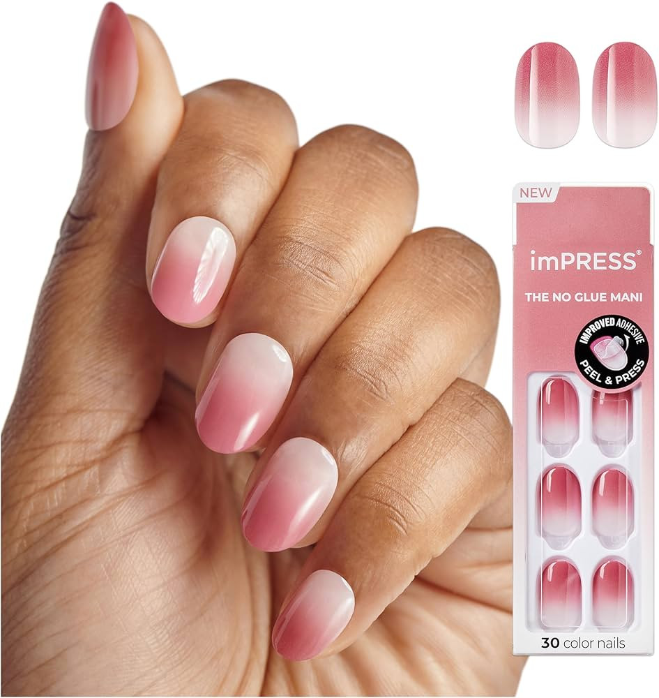 imPRESS Color Ombre Press On Nails, 'Beat The Heat', Pink, Short Oval, PureFit Technology, Patent... | Amazon (US)