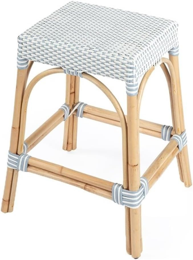 24.5" Transitional Rattan Counter Stool in White/Sky Blue | Amazon (US)