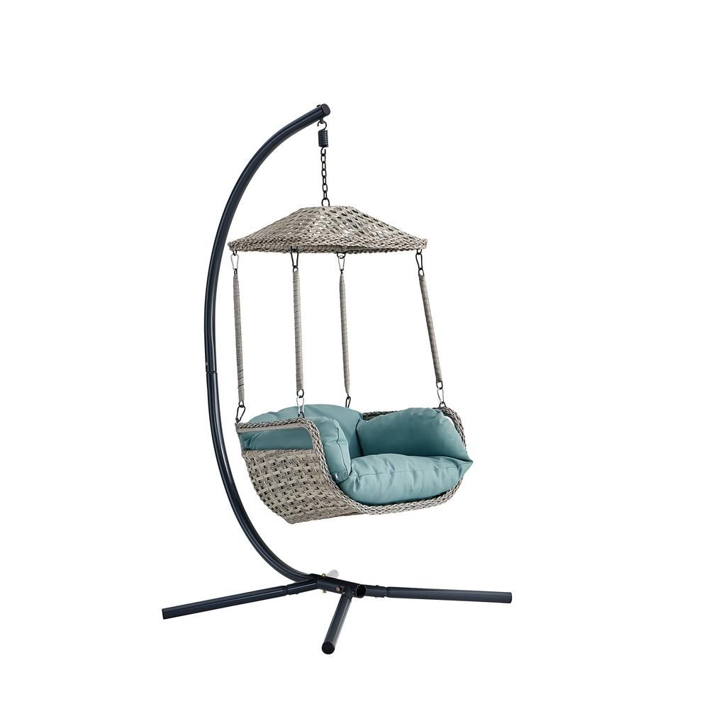 Barton Outdoor Hanging Swing Lounge Chair in Gray with Blue Soft Cushion and Armrest for Outdoor / I | The Home Depot