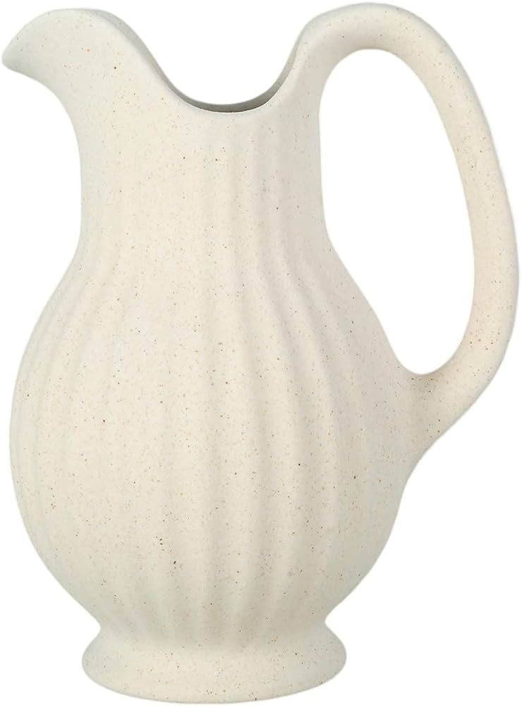 Cream Ceramic Pitcher Vase 6.5 Inch Decorative Pitcher Vase with Handle White Ceramic Antique Sty... | Amazon (US)