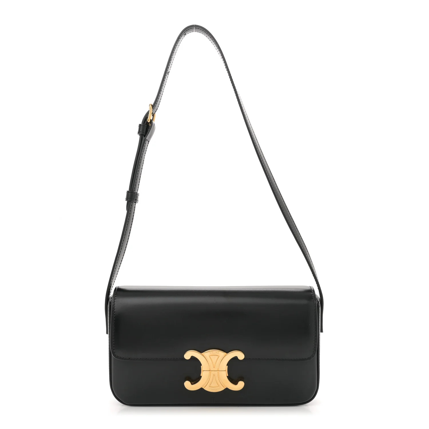 Shiny Calfskin Triomphe Shoulder Bag Black | FASHIONPHILE (US)