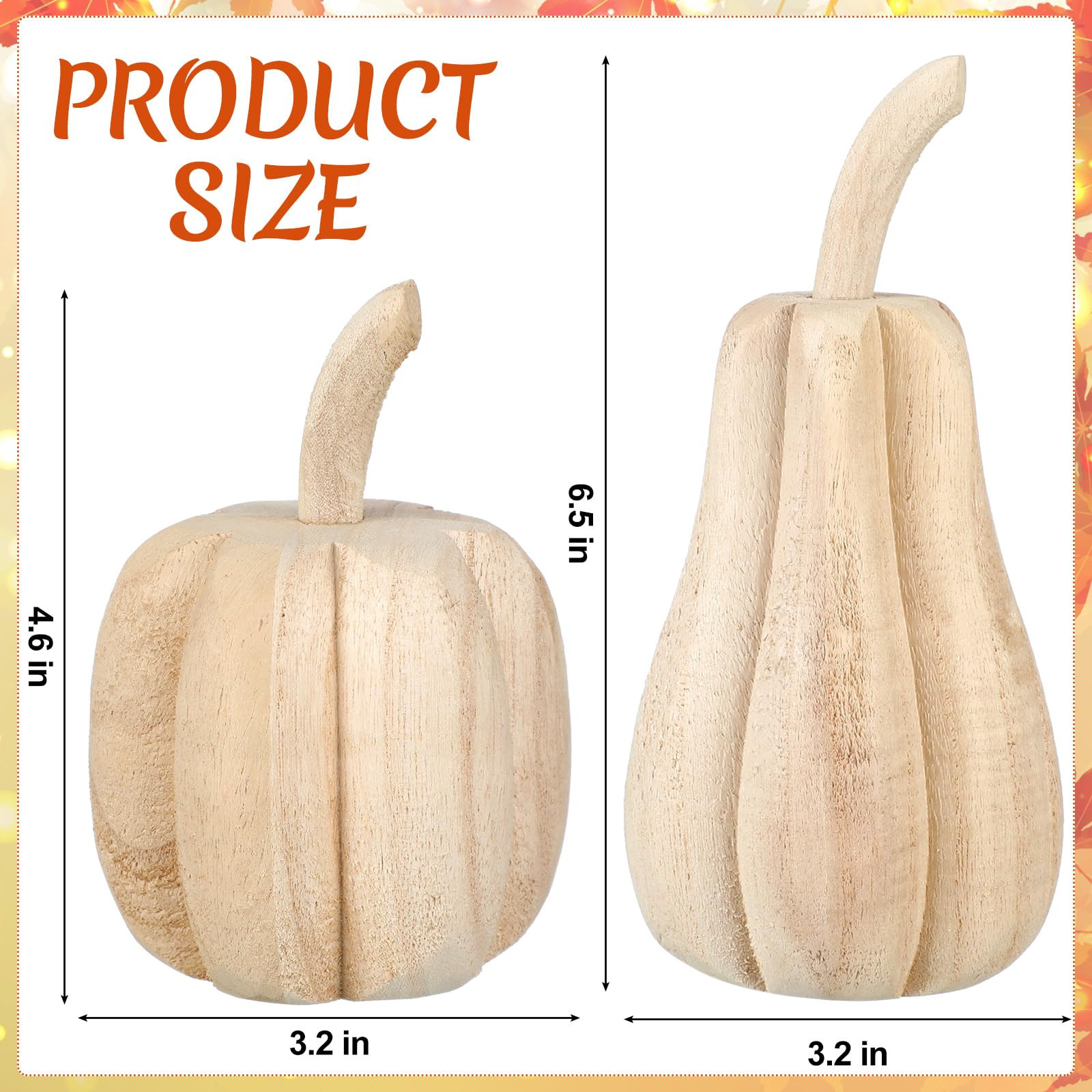 Barydat 2 Pcs Thanksgiving Paulownia Wood Carved Pumpkins 6.5 x 3.2 x 3.2 Inch 4.5 x 3.2 x 3.2 In... | Amazon (US)