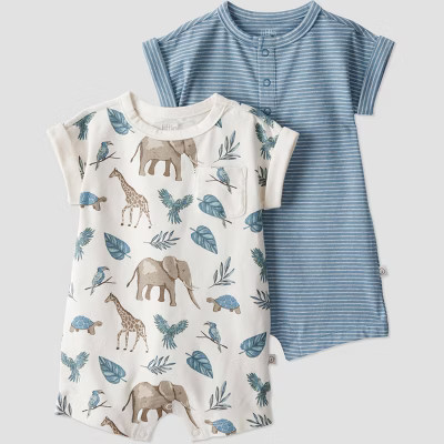 Little Planet by Carter's Organic Baby 2pk Romper - 6M: Stripe & Jungle Animals, Crotch Snap, Short Sleeve | Target