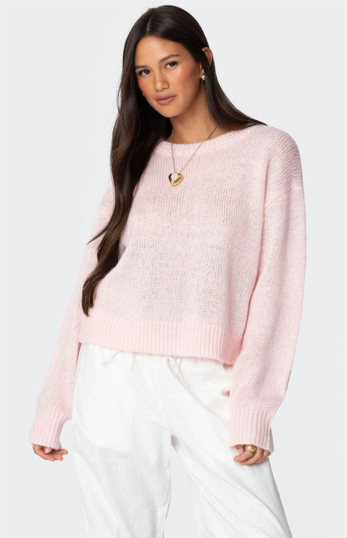 Edikted Women's Kyrah Oversized Knit Sweater in Light Pink - Size Medium | PacSun