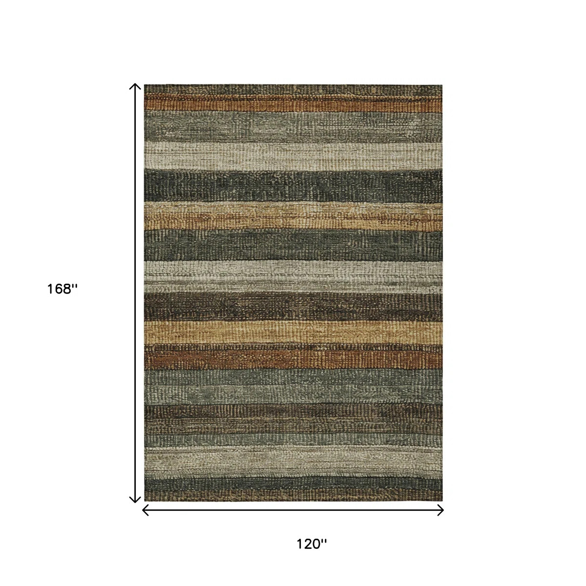 10' X 14' Khaki And Gold Striped Washable Indoor Outdoor Area Rug | Wayfair North America