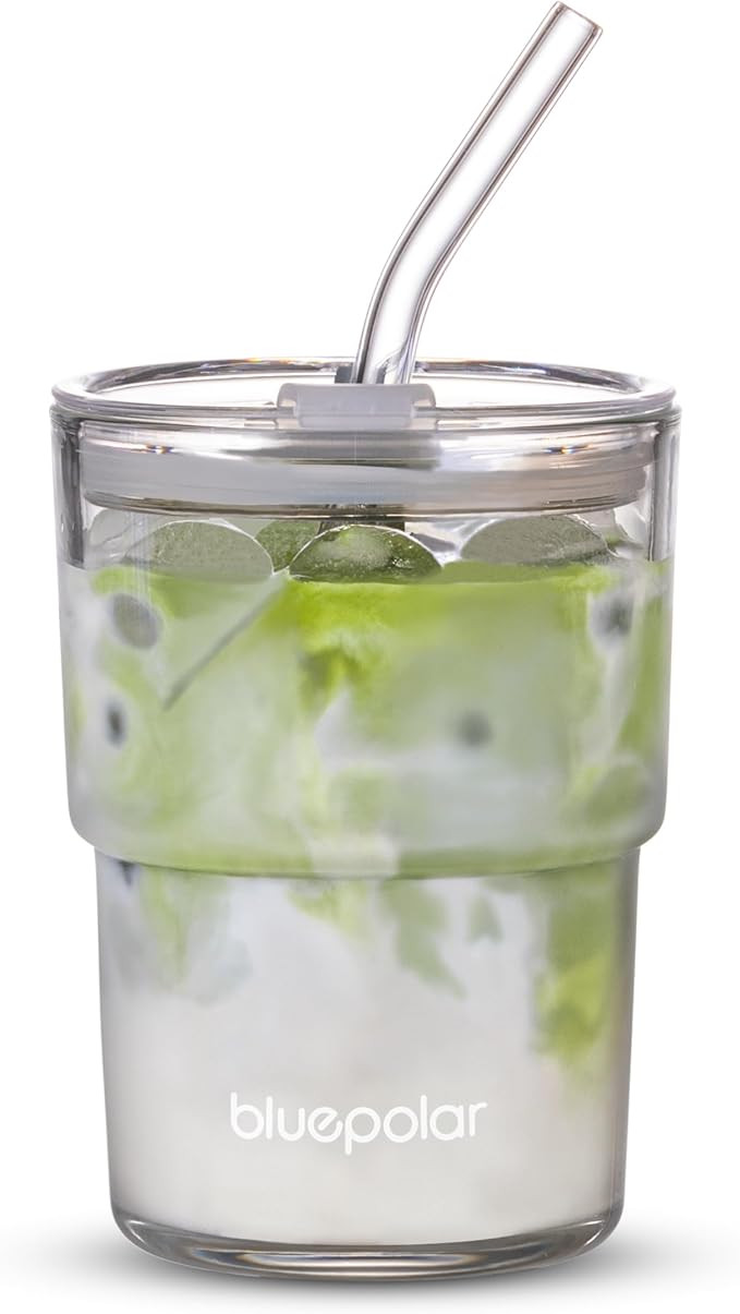 BLUEPOLAR 13oz/400ml Glass Water Tumbler with Straw and Lid Sealed Carry On Thick Wall Iced Coffe... | Amazon (US)