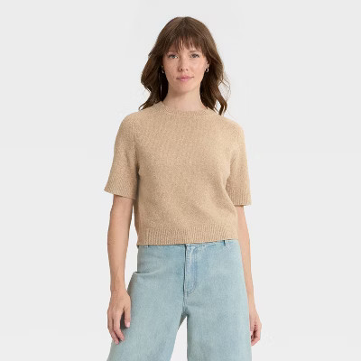 Women's Short Sleeve Crewneck Pullover Sweater - Universal Thread™ Tan M | Target