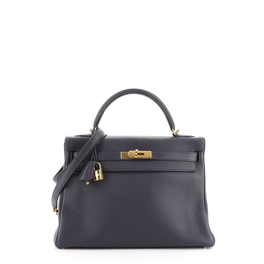 Kelly Handbag Bleu Nuit Clemence with Gold Hardware 32 | Rebag