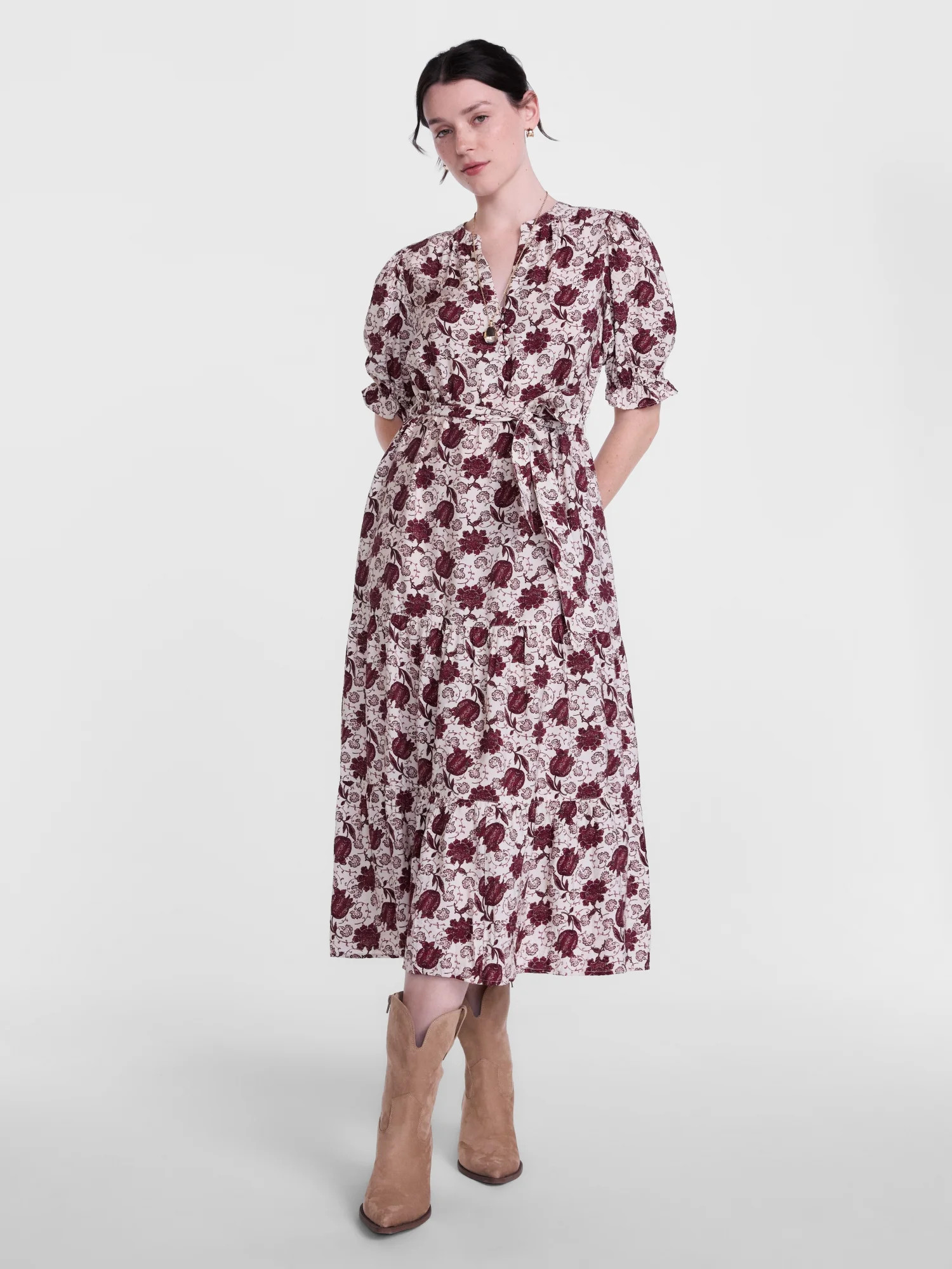 Scenario Women's and Women's Plus Tiered Midi Dress with Short Sleeves, Sizes XS-4X | Walmart (US)