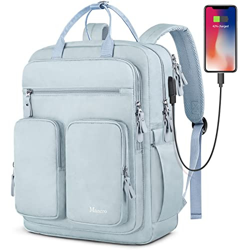 Mancro Travel Backpack for Women, Womens TSA Laptop Backpack with 15.6 Inches Laptop Compartment and USB Charging Port, Travel Daypack Weekend Backpack for Women, Blue | Amazon (US)