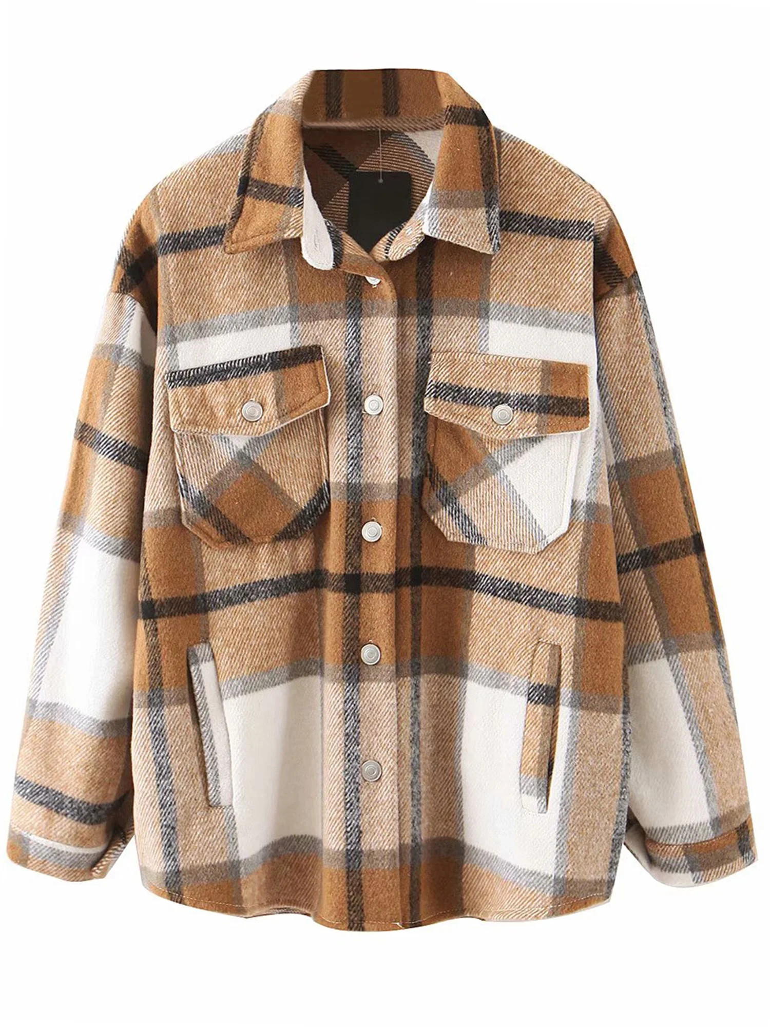 Aunavey Womens Plaid Lapel Button Dwon Shacket Warm Jacket Shirts Coats with Pockets - Walmart.co... | Walmart (US)