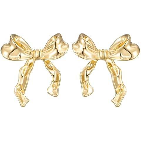 Gold Silver Bow Earrings Women Ribbon Stud Earrings Gift | Amazon (US)