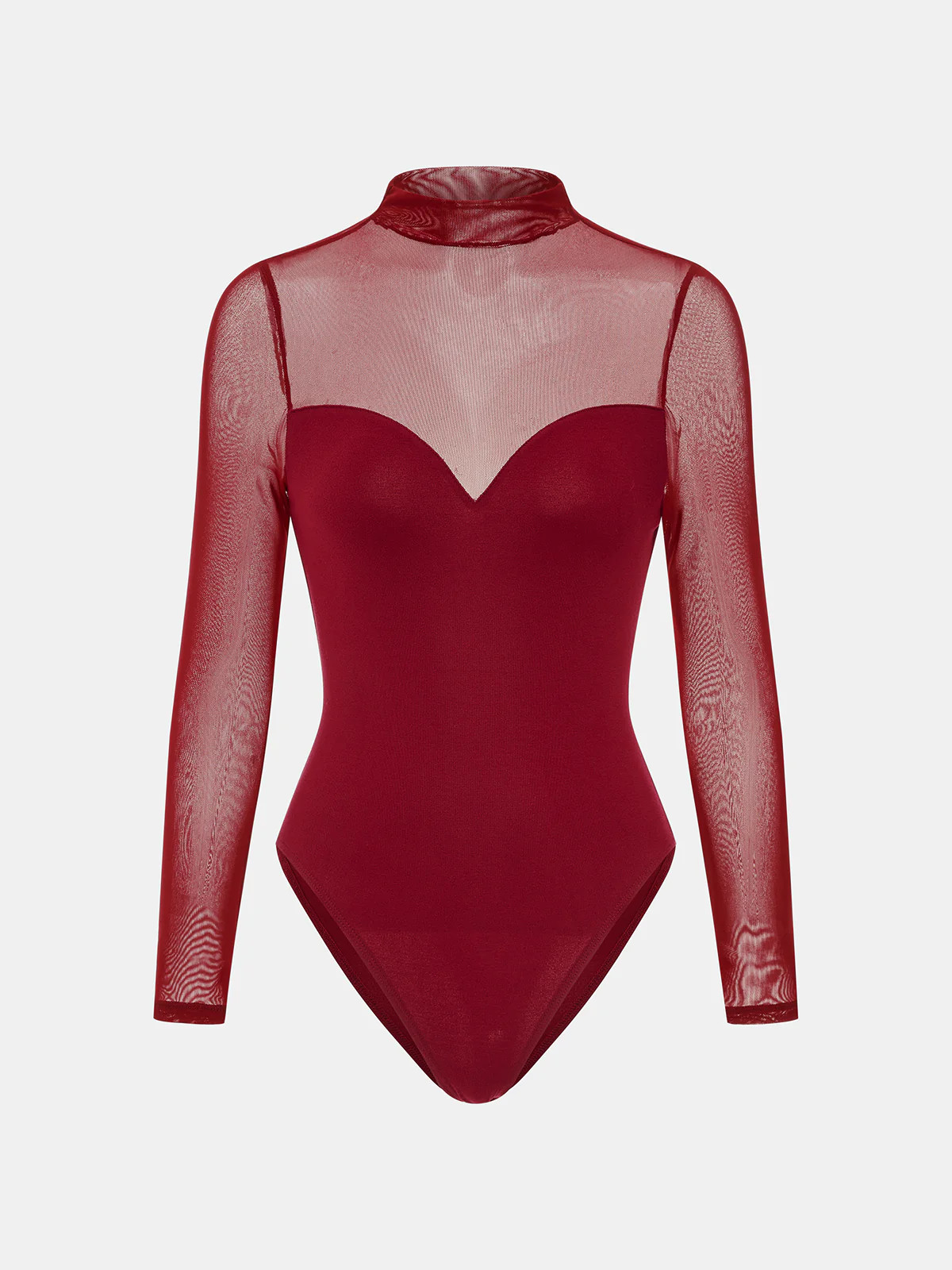 Mock Neck Mesh Panel Sweetheart Bodysuit | Commense