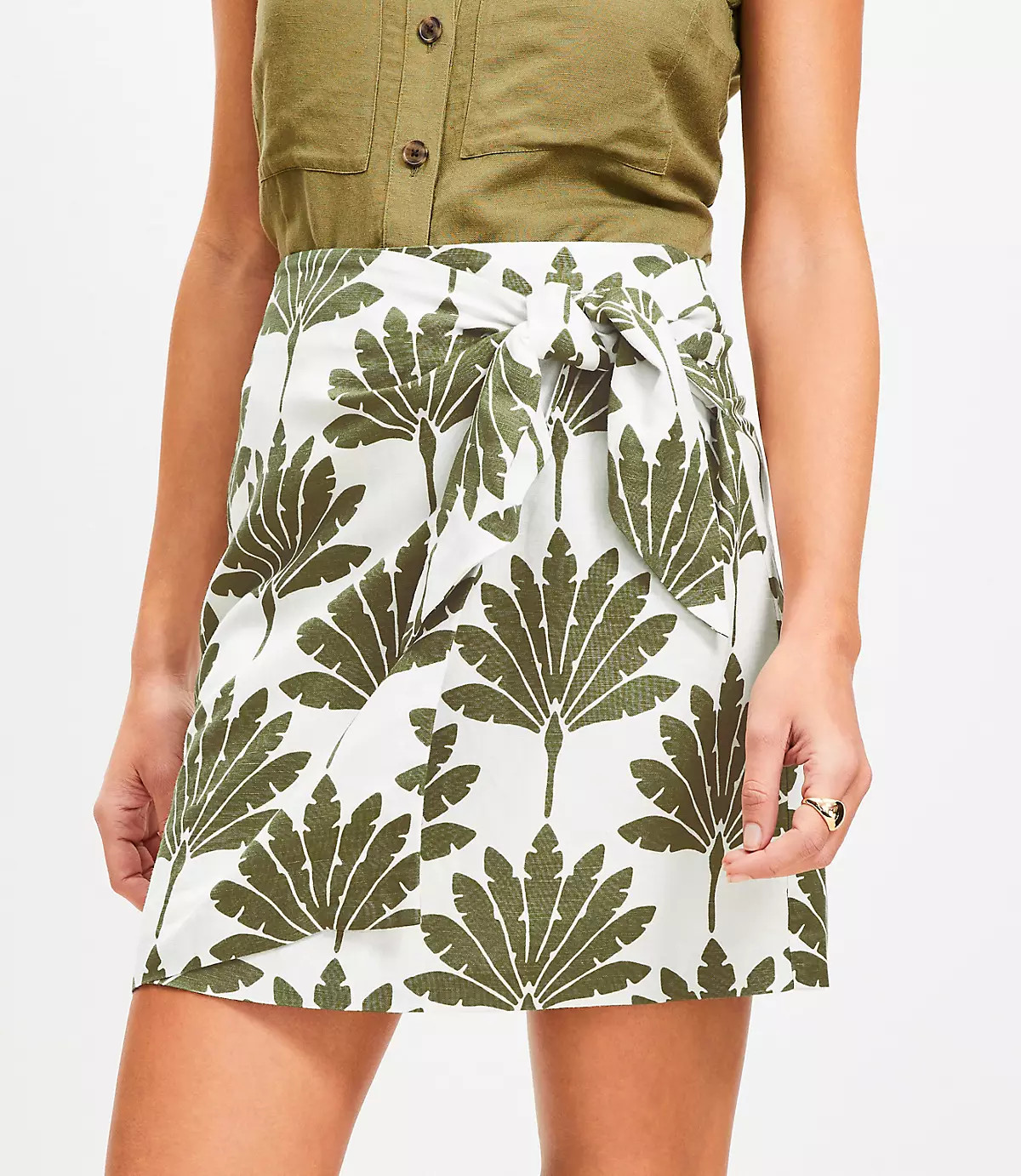 Palm Linen Blend Mini Wrap Skirt | LOFT
