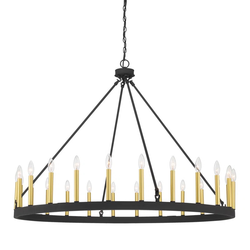 Avalee 24 - Light Living Room Steel Dimmable Candle Style Wagon Wheel Chandelier UL Certified | Wayfair North America