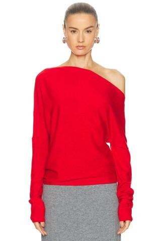 SRG Yolaine Cashmere Off-shoulder Sweater in Red | FWRD 