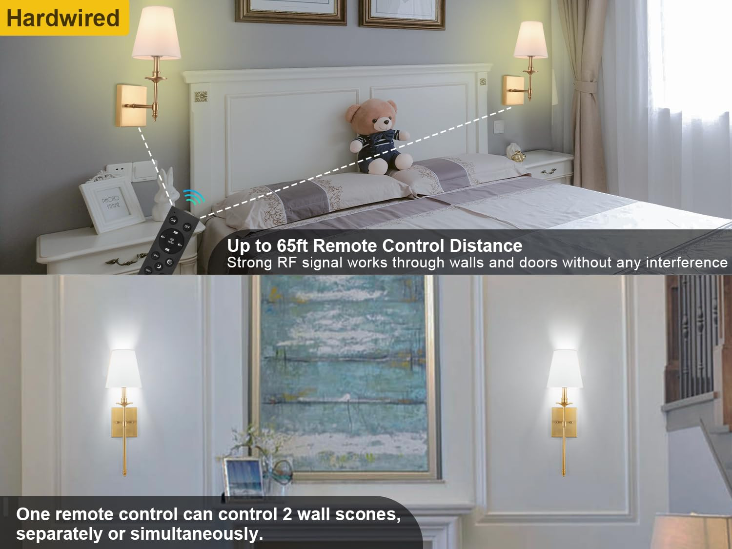 Wall Sconces Set of Two with Remote,Dimming 10-100% & Adjustable Colors 2700-6500K,Hardwired Wall... | Amazon (US)