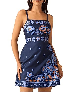 MakeMeChic Women's Floral Boho Dress Sleeveless Vacation Mini Short Dress Tie Backless Sundress | Amazon (US)