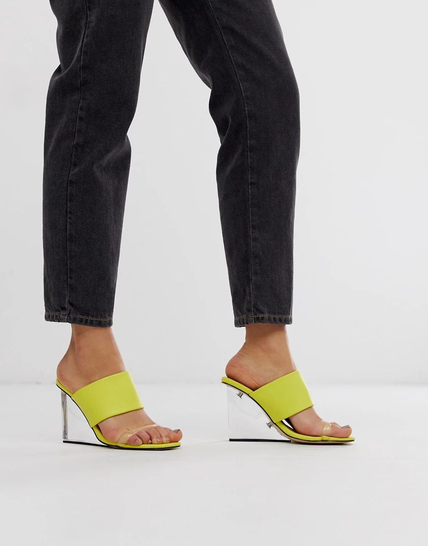 Truffle Collection clear mule wedge heeled sandals-Yellow | ASOS (Global)