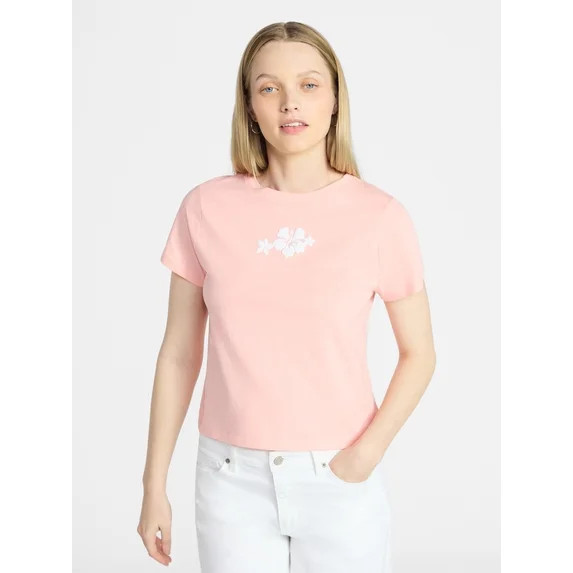 No Boundaries Cropped Cotton Tee with Short Sleeves, Women’s XXS-XXL | Walmart (US)