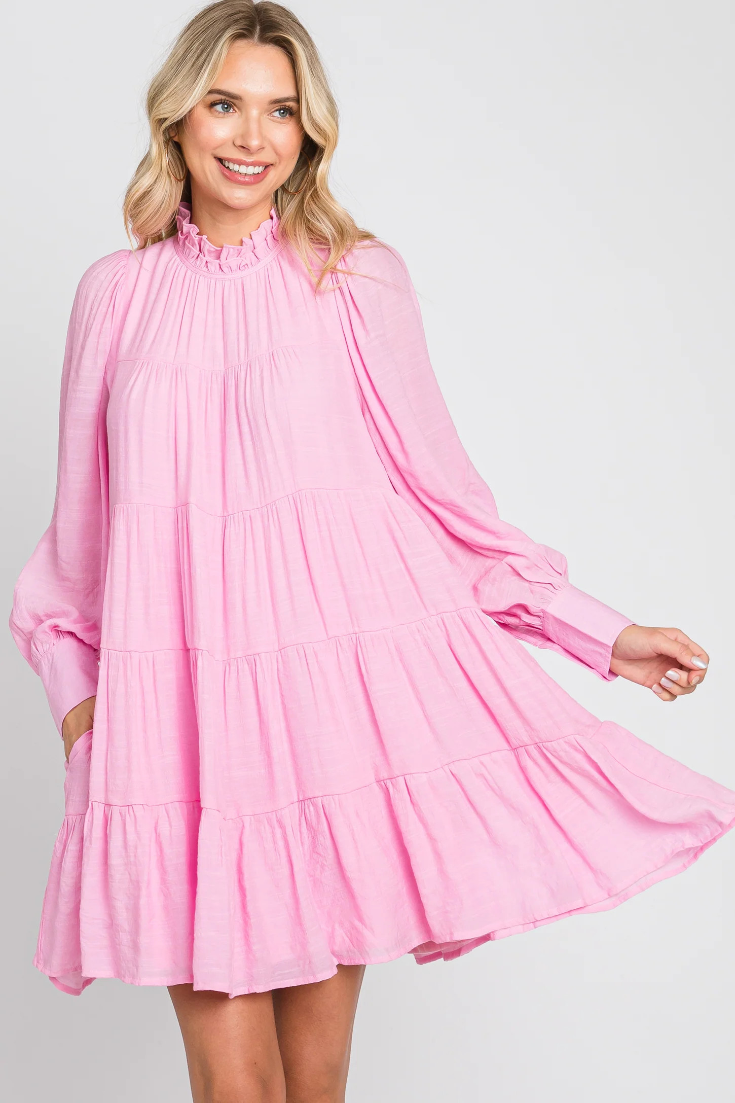 Pink Tiered Long Sleeve Ruffled Dress | PinkBlush Maternity