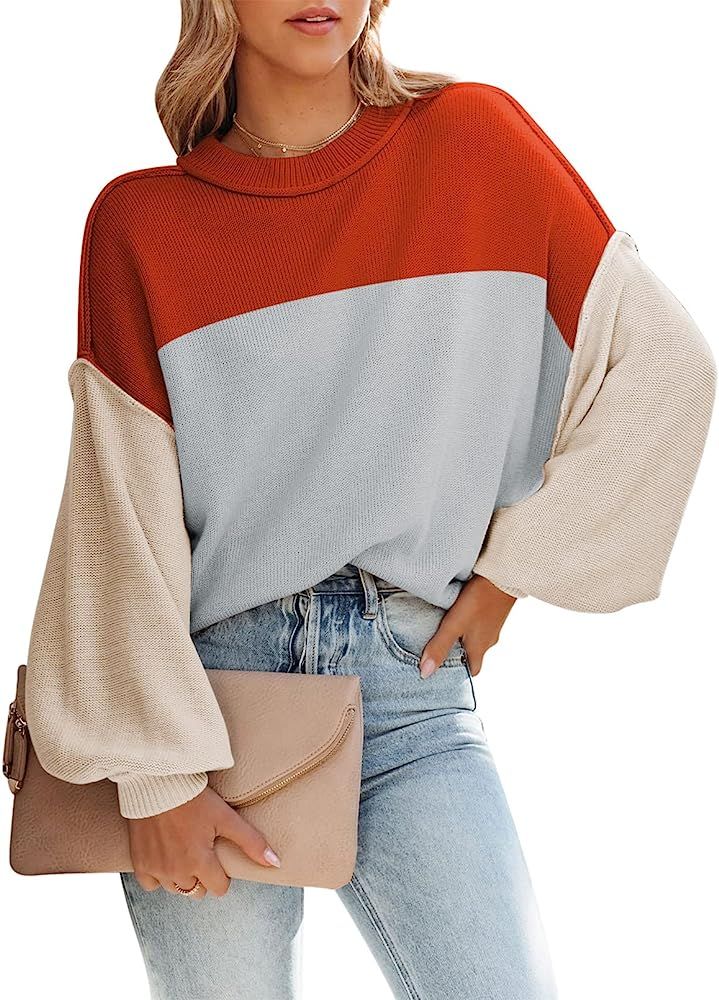 HAPCOPE Women's Oversized Sweater Crewneck Batwing Sleeve Side Slit Ribbed Knit Pullover Sweaters Tu | Amazon (US)