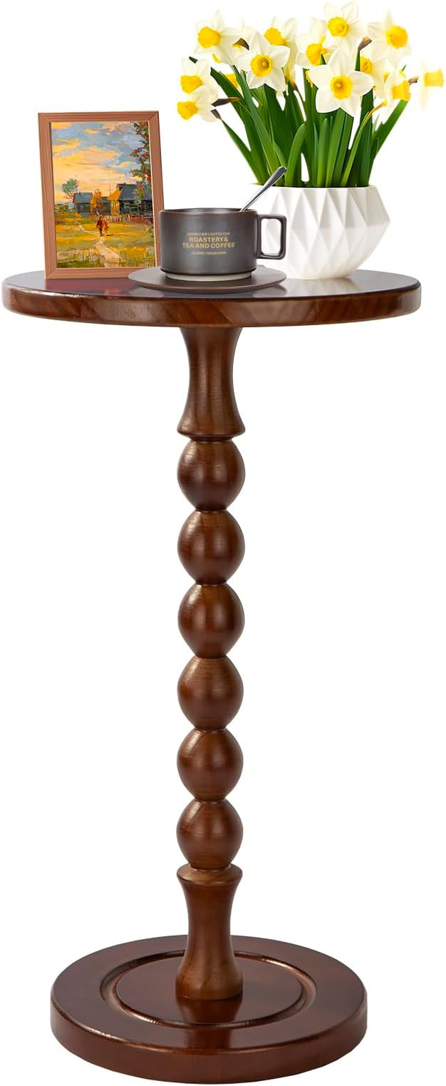 Round Side Table for Small Spaces, Drink Table with Oak Wood Pedestal, Modern End Table Nightstan... | Amazon (US)