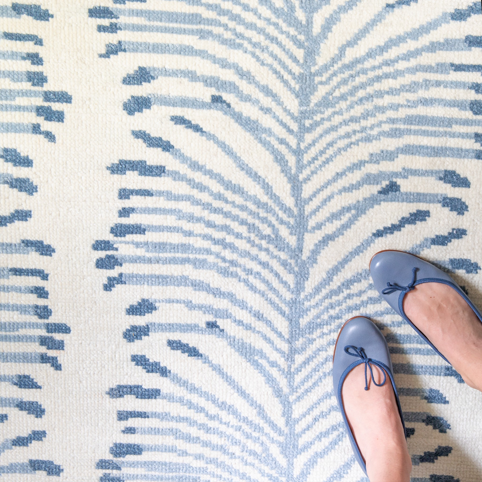 Botanical Stripe Sky Blue Hand-Woven Oushak Rug | Pepper