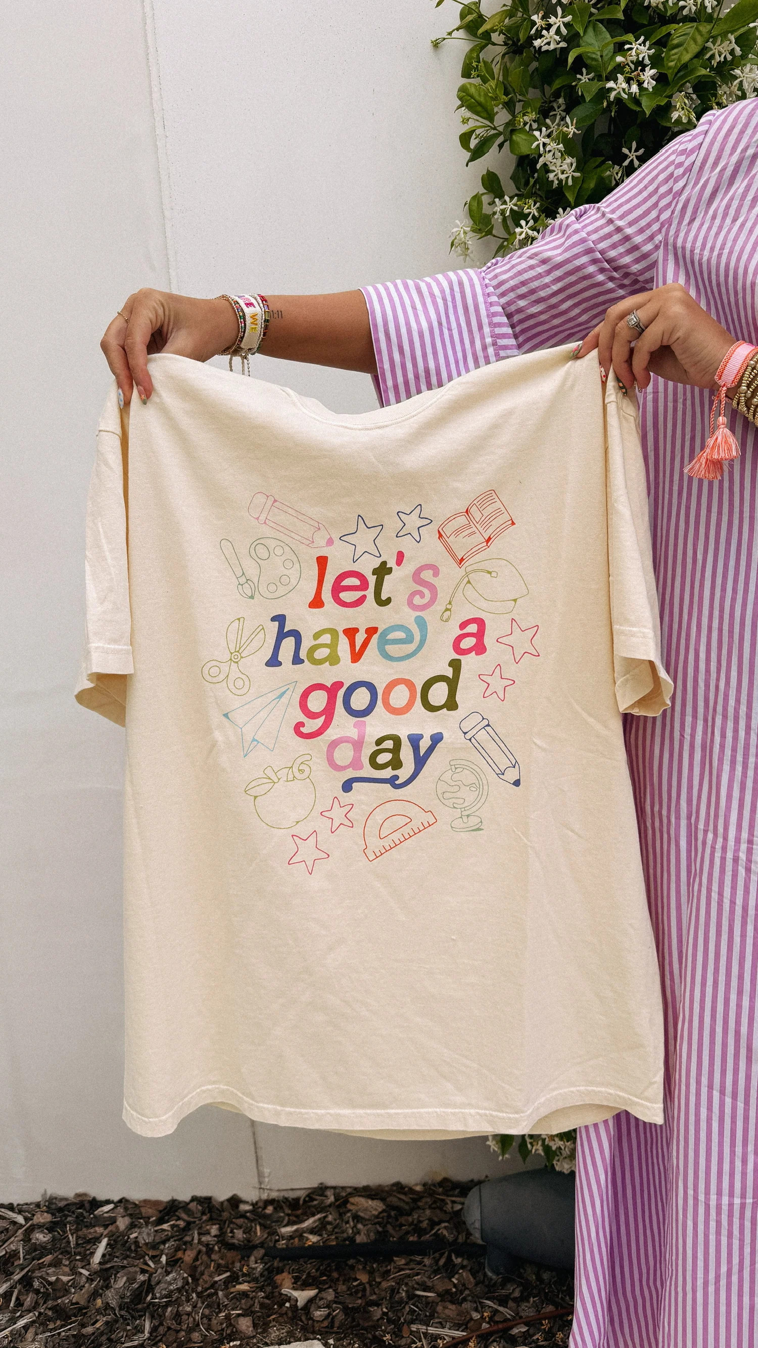ETTA OG | let's have a good day teacher graphic tee - ivory / multicolor | Etta+East