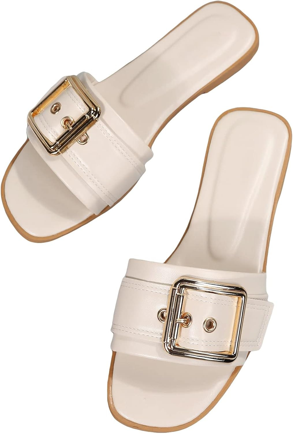 GORGLITTER Buckle Slide Summer Open Toe Slip on Flat Sandals | Amazon (US)