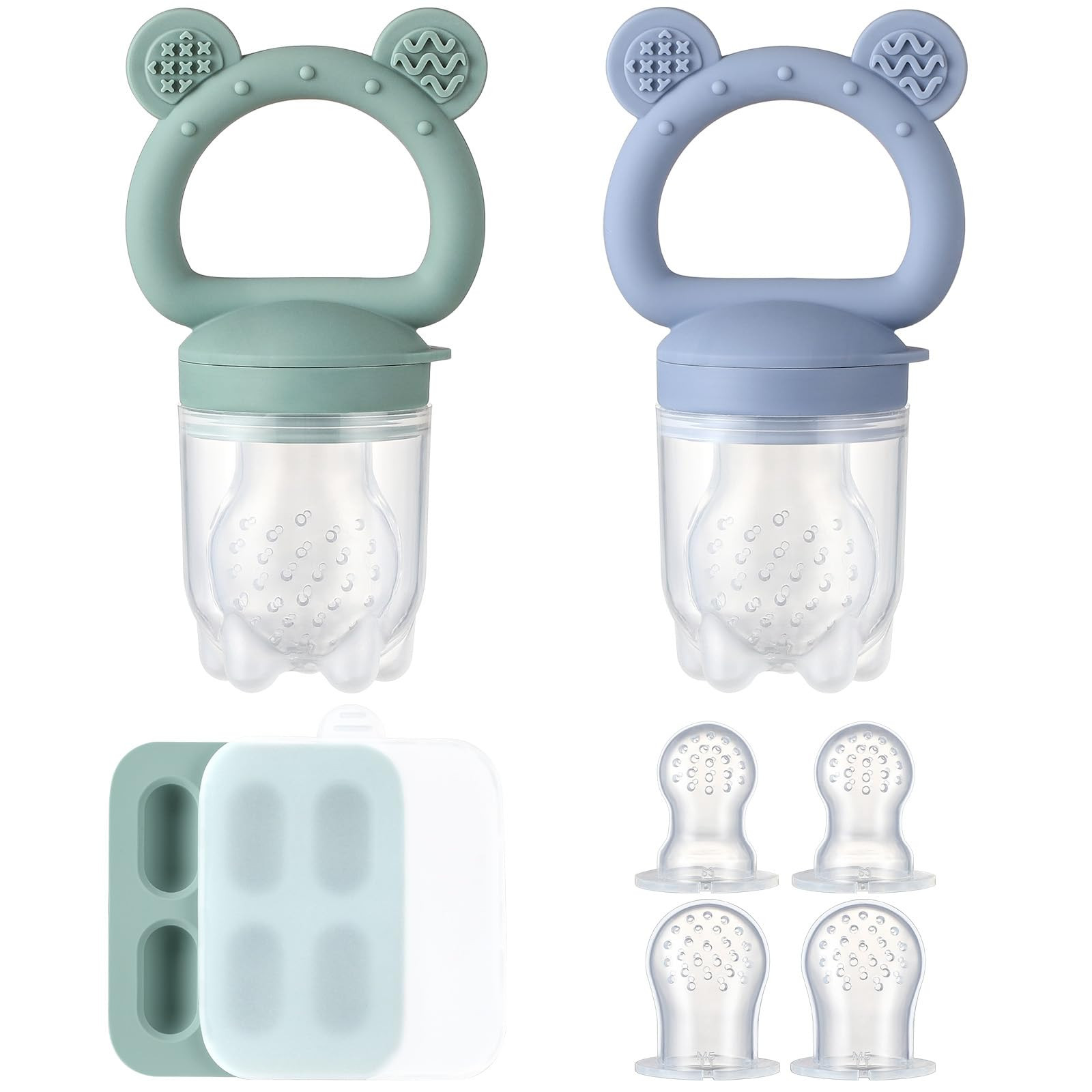 2 Pack Silicone Baby Fruit Feeder with Mini Freezer Tray, Breastmilk Popsicle Molds for Baby Teet... | Amazon (US)