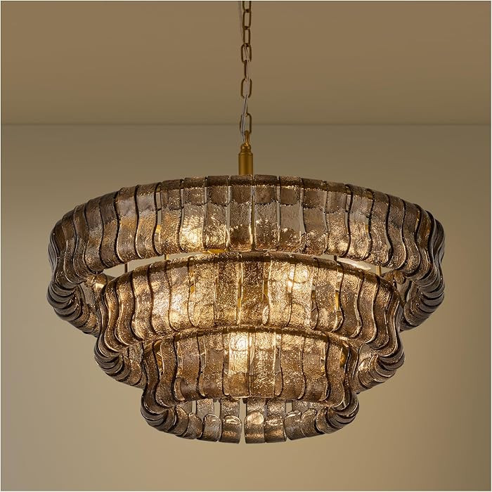 26" Gold Round 3-Tier Smoke Gray Crystal Chandelier, 7-Light Modern Farmhouse Ceiling Light Fixtu... | Amazon (US)