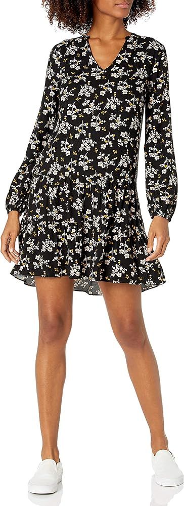 Goodthreads Women's Fluid Twill Relaxed-Fit Notch Neck Tiered Mini Dress | Amazon (US)