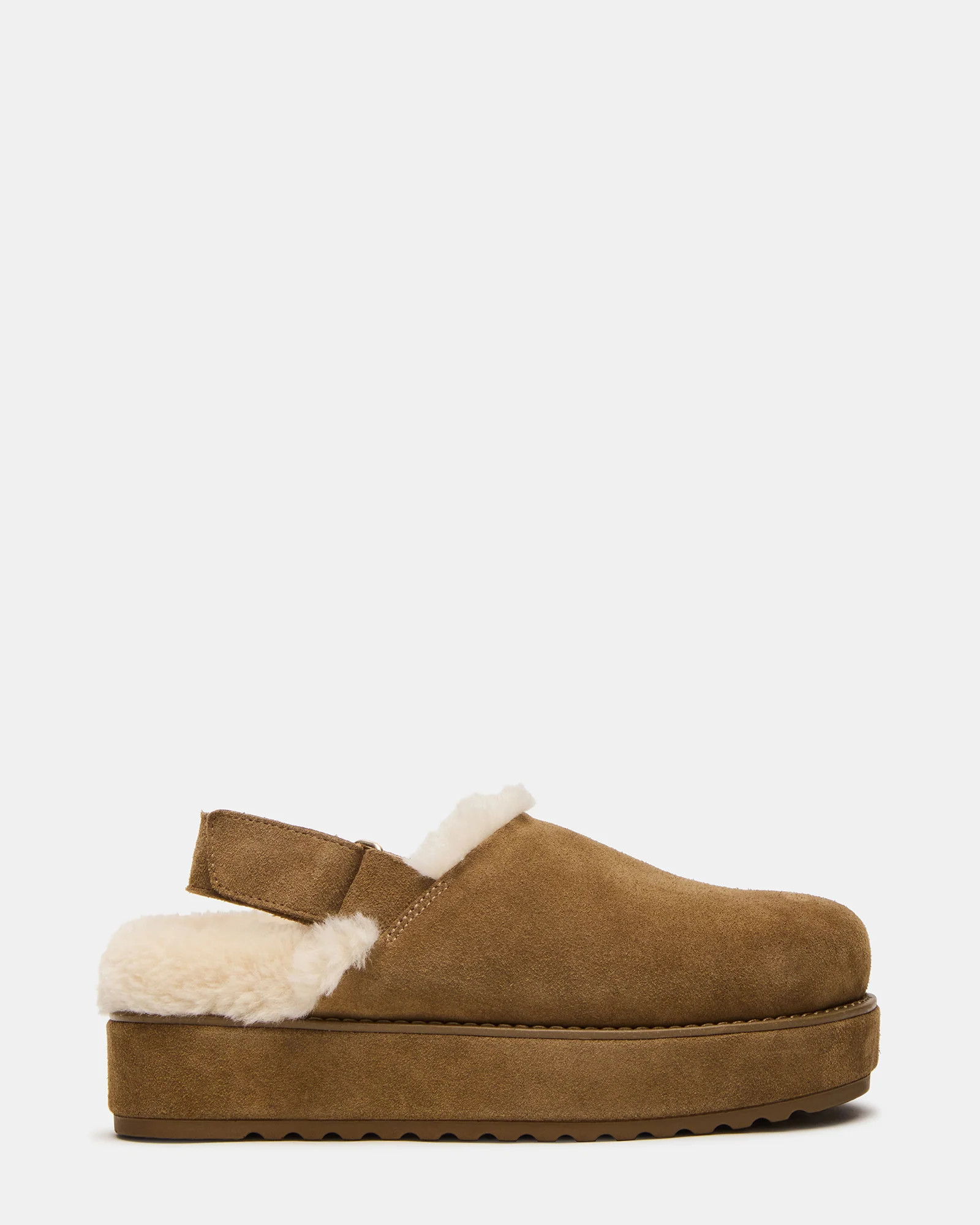 MELLOW Faux Fur Cognac Suede Women's Slingback Platform Clog | Steve Madden (US)