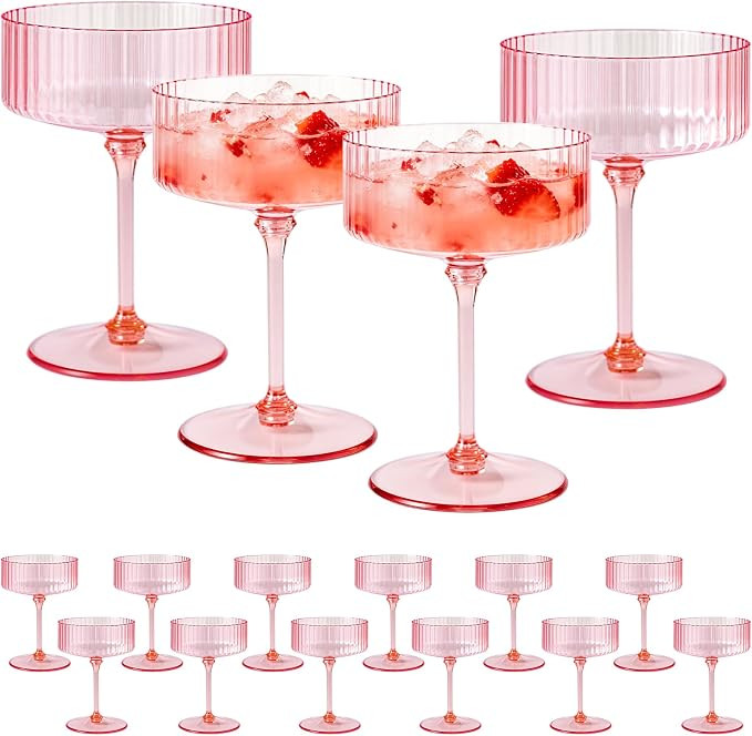 ZOMUIA Ribbed Coupe Glasses 16 Pcs, 10 oz Plastic Champagne Coupe Detachable Acrylic Cocktail Gla... | Amazon (US)
