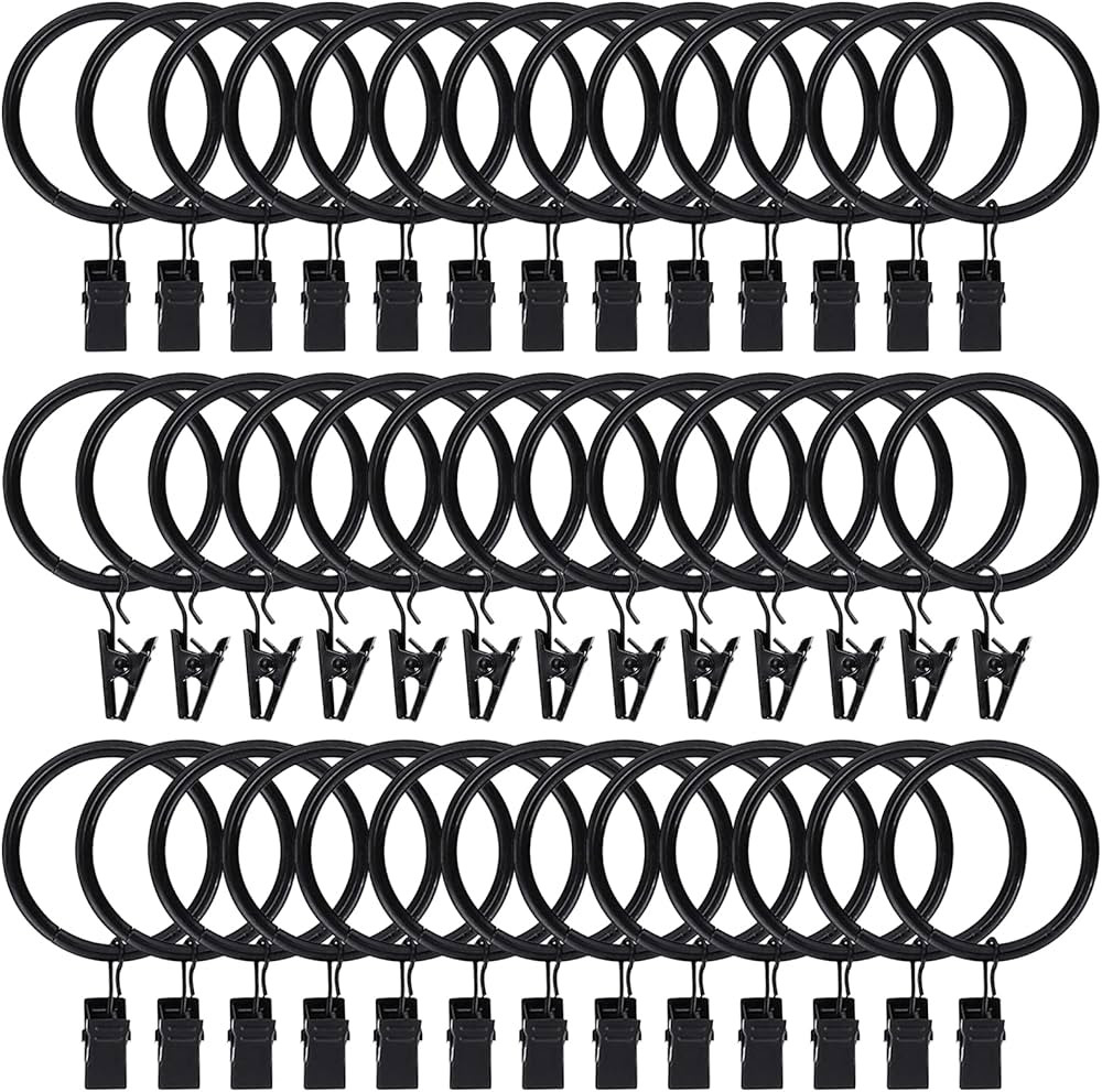 40pcs Curtain Rings with Clips Hooks 1.5 inch Rustproof Matte Metal Stainless Steel Drapery Rings... | Amazon (US)