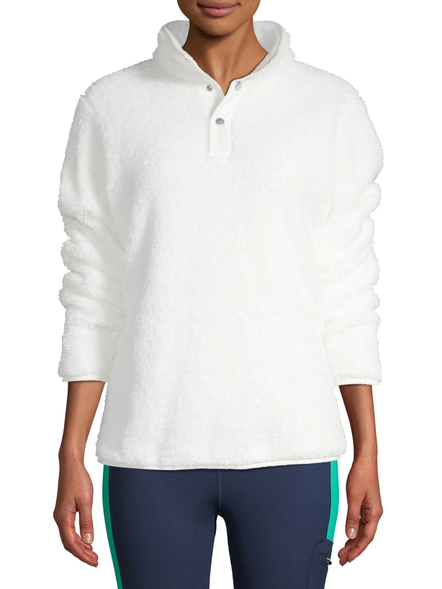 Athletic Works Women's Athleisure 1/4 Button Sherpa Pullover | Walmart (US)