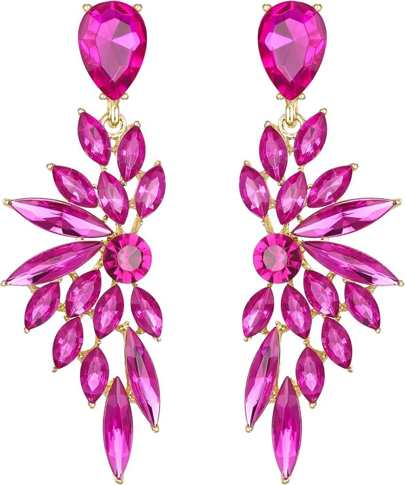 BriLove Women's Wedding Bridal Crystal Teardrop Multi Marquise Cluster Bling Dangle Earrings | Amazon (US)