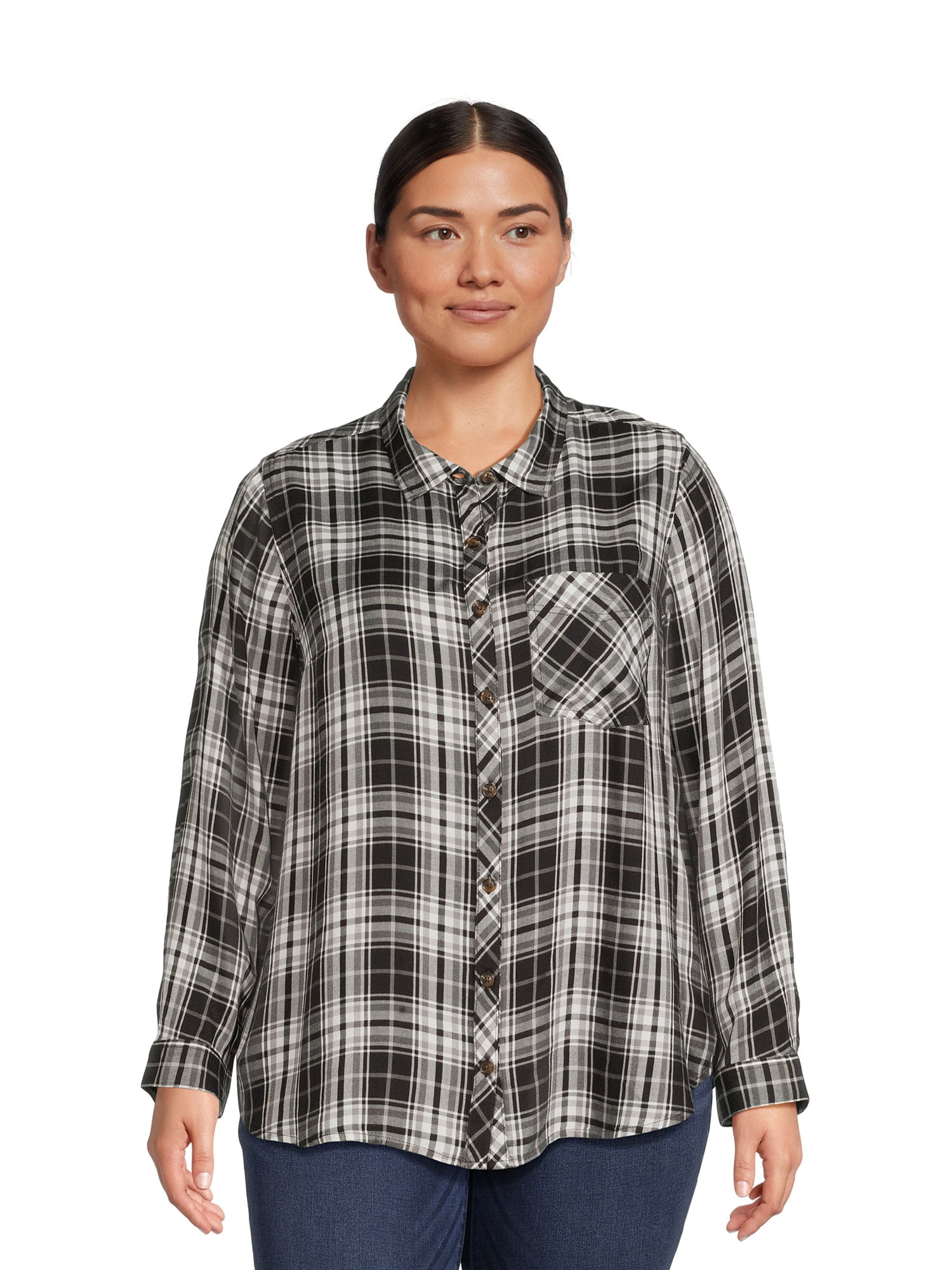 Terra & Sky Women's Plus Size Button Woven Top | Walmart (US)