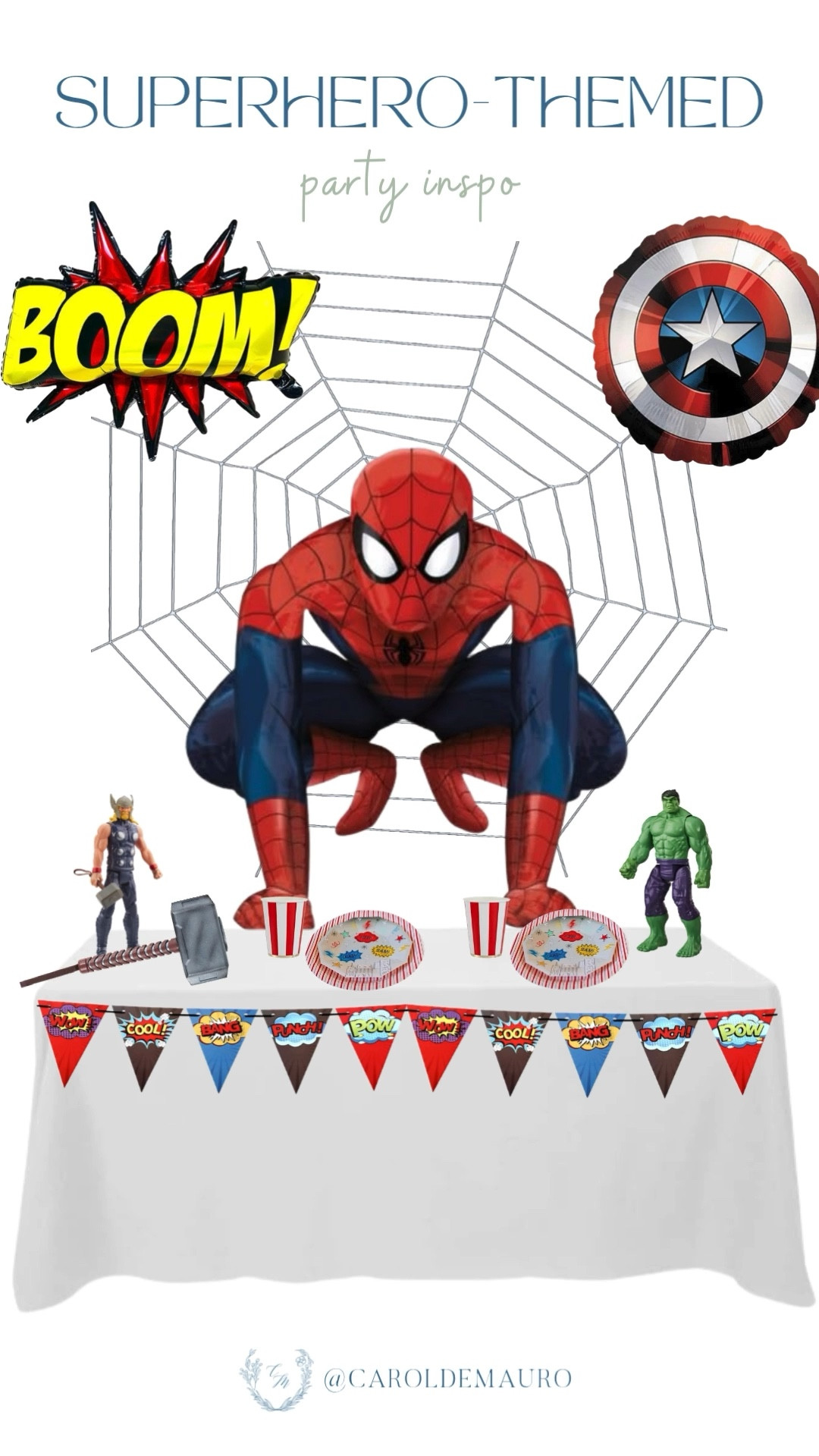 Get your little Avengers assembled for the ultimate celebration with this easy-to-pull-together party. All you need are some character plates, a thematic banner, and maybe a few iconic items like Captain America's shield to create a party that is totally worthy of its own comic book!

toddler party, birthday decor, kids party decor, DIY, superhero obsessed, kids toys, marvel fan, birthday banner

#LTKU #LTKSeasonal #LTKHome