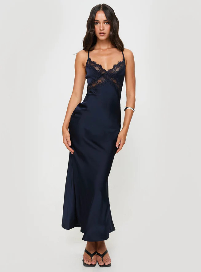 Treasure Bias Cut Maxi Dress Navy | Princess Polly US