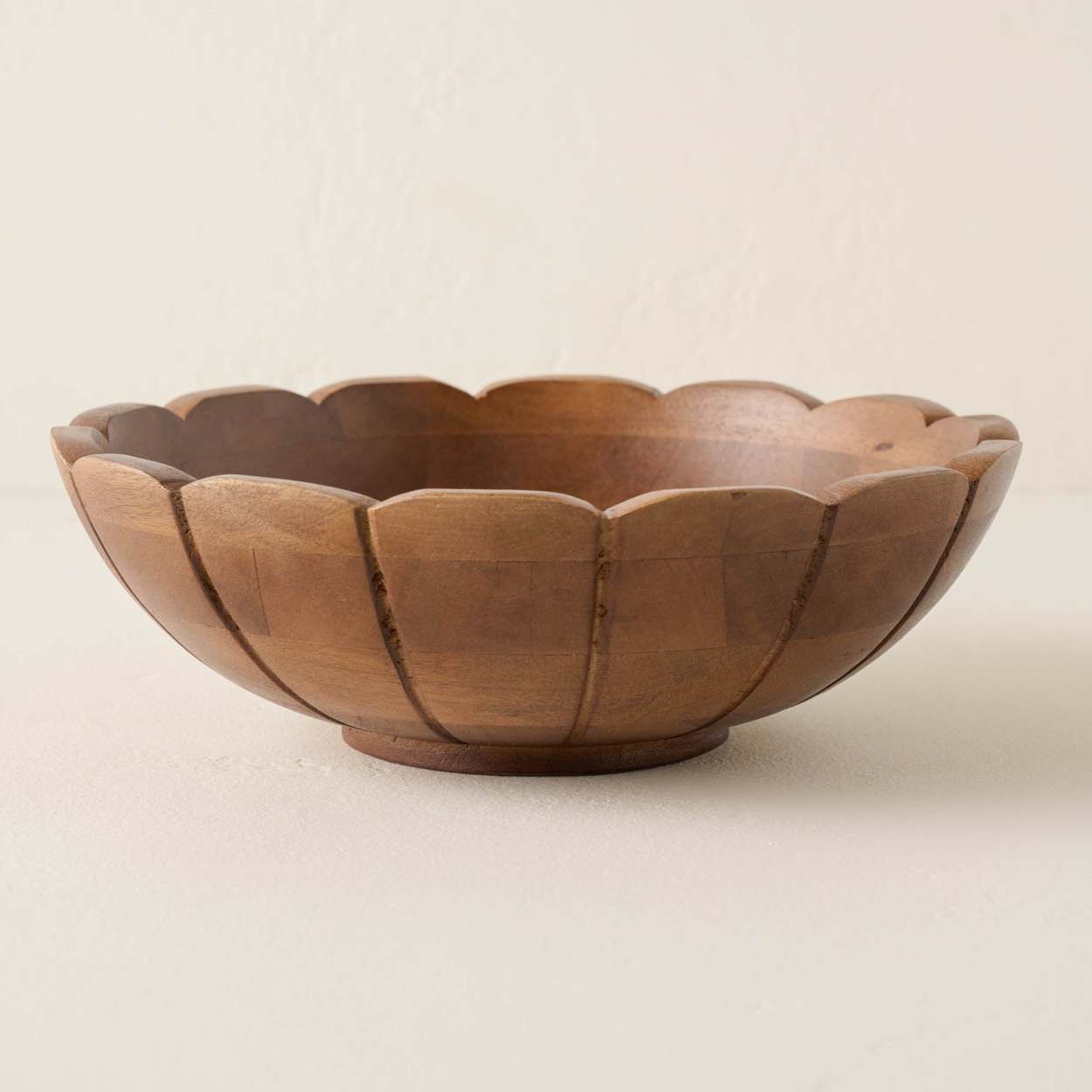 Antiqued Wood Scalloped Serving Bowl | Magnolia