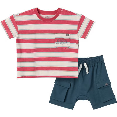 Modern Moments™ by Gerber Toddler Boys' 2-Piece Top and Cargo Shorts Set, Red Coastal Stripe, 3T | Target