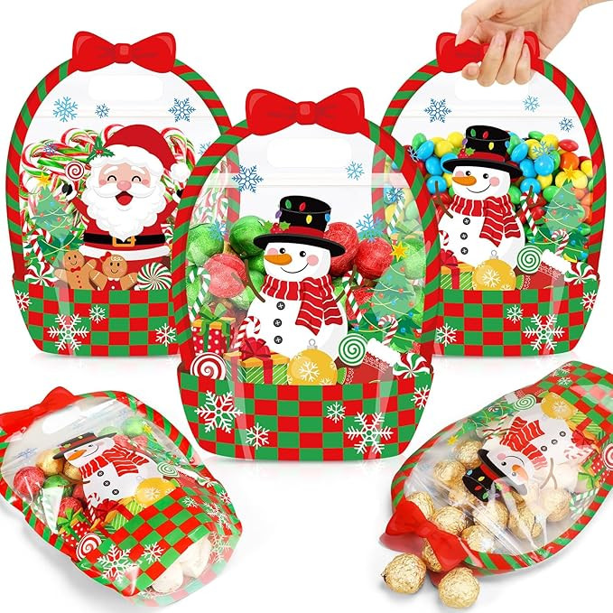 Fuutreo 25 Pcs Christmas Gift Bags Transparent Santa Sealing Pouches with Handles Resealable Merr... | Amazon (US)